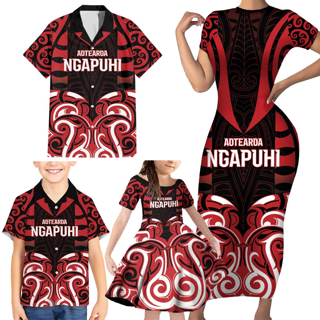 Custom Aotearoa Ngapuhi Family Matching Short Sleeve Bodycon Dress and Hawaiian Shirt Maori Pattern New Zealand - Polynesian Pride