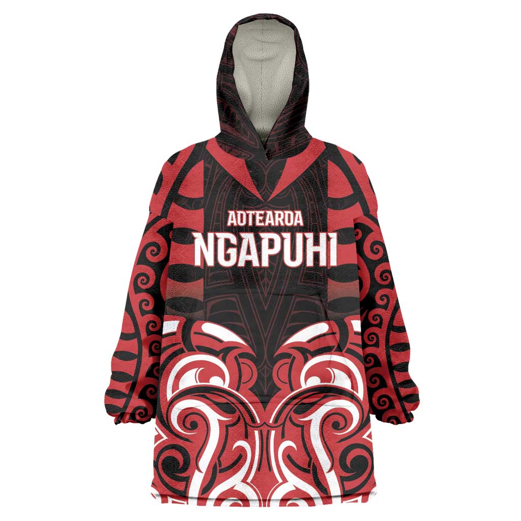 Custom Aotearoa Ngapuhi Wearable Blanket Hoodie Maori Pattern New Zealand - Polynesian Pride
