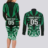 Custom Aotearoa Ngai Tahu Couples Matching Long Sleeve Bodycon Dress and Long Sleeve Button Shirt Maori Pattern New Zealand - Polynesian Pride