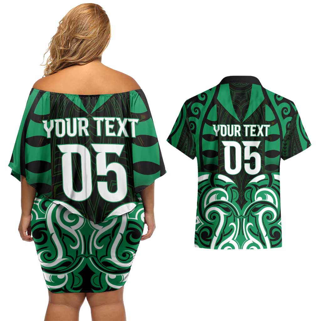 Custom Aotearoa Ngai Tahu Couples Matching Off Shoulder Short Dress and Hawaiian Shirt Maori Pattern New Zealand - Polynesian Pride