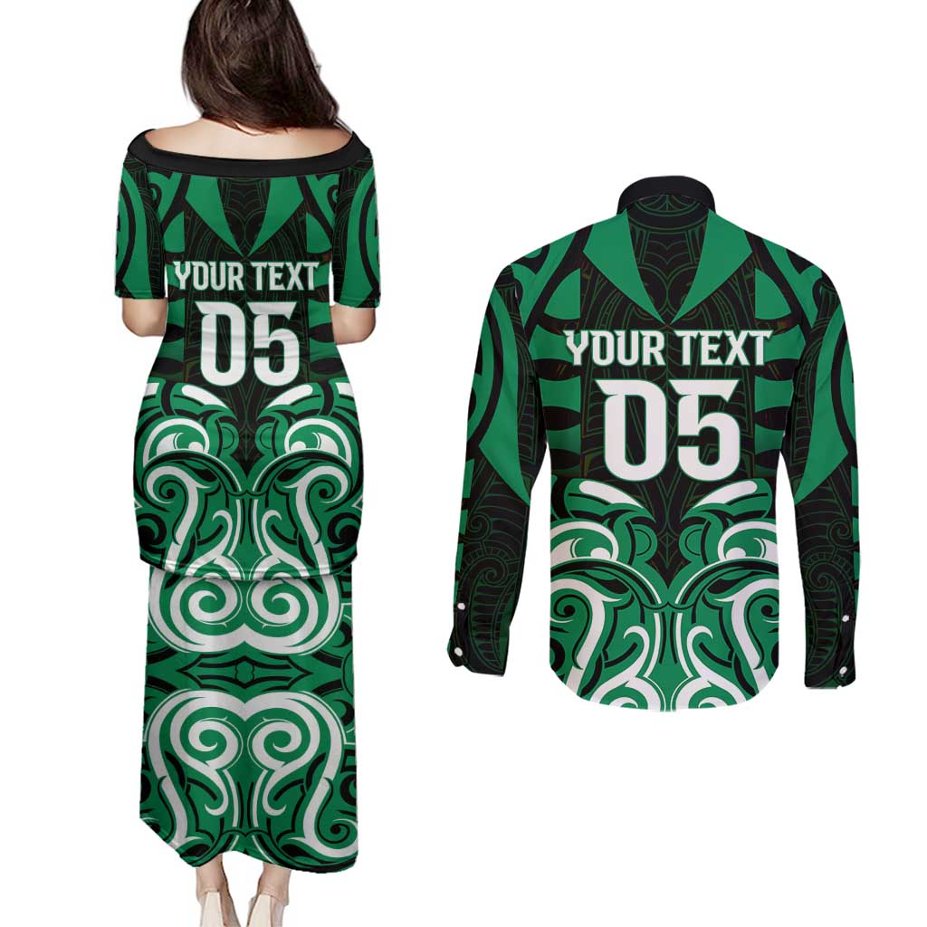 Custom Aotearoa Ngai Tahu Couples Matching Puletasi and Long Sleeve Button Shirt Maori Pattern New Zealand - Polynesian Pride