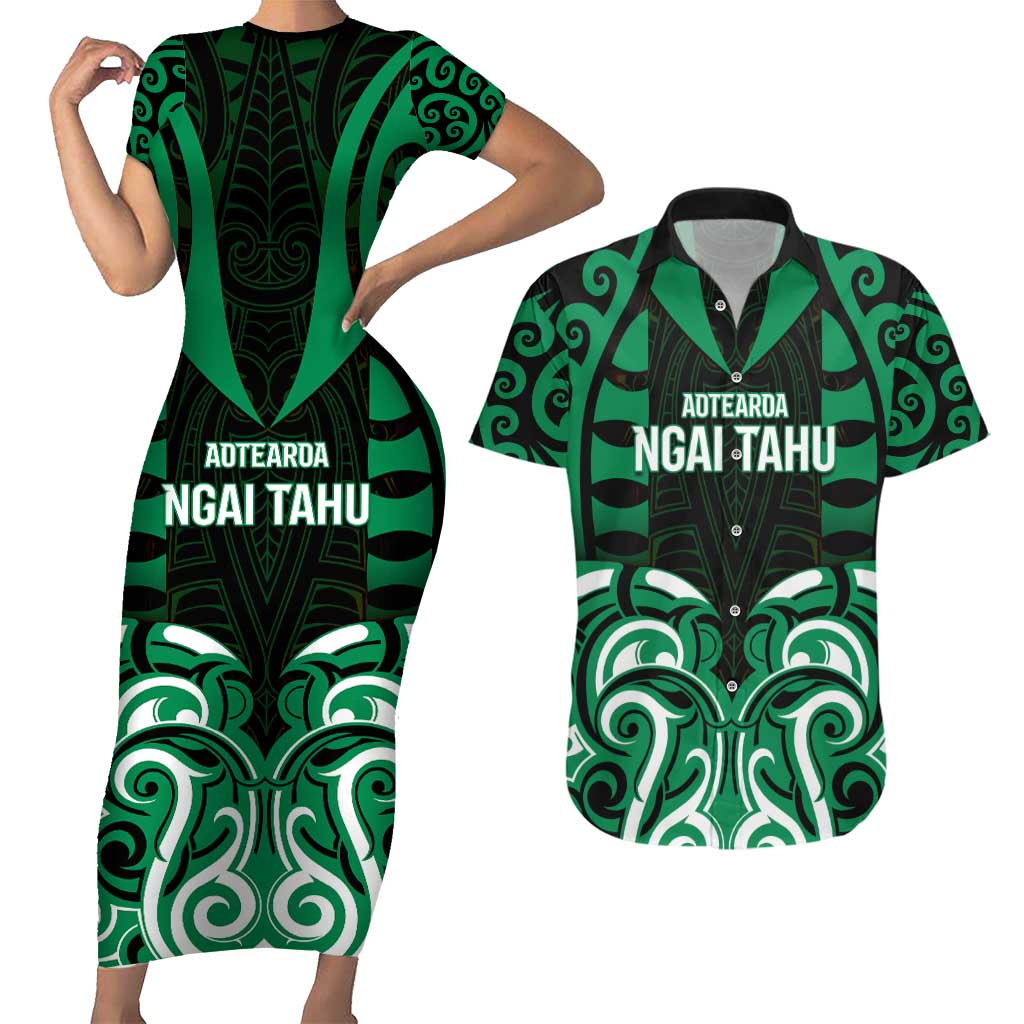 Custom Aotearoa Ngai Tahu Couples Matching Short Sleeve Bodycon Dress and Hawaiian Shirt Maori Pattern New Zealand - Polynesian Pride