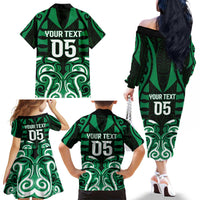 Custom Aotearoa Ngai Tahu Family Matching Off The Shoulder Long Sleeve Dress and Hawaiian Shirt Maori Pattern New Zealand - Polynesian Pride