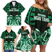 Custom Aotearoa Ngai Tahu Family Matching Off Shoulder Short Dress and Hawaiian Shirt Maori Pattern New Zealand DT05 - Polynesian Pride