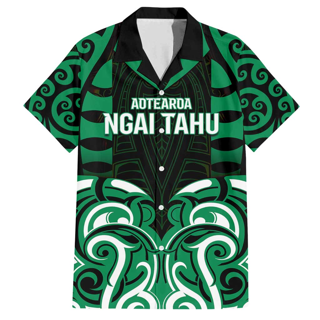 Custom Aotearoa Ngai Tahu Family Matching Off Shoulder Short Dress and Hawaiian Shirt Maori Pattern New Zealand DT05 Dad's Shirt - Short Sleeve Green - Polynesian Pride