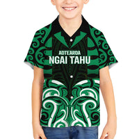 Custom Aotearoa Ngai Tahu Family Matching Off Shoulder Short Dress and Hawaiian Shirt Maori Pattern New Zealand DT05 Son's Shirt Green - Polynesian Pride