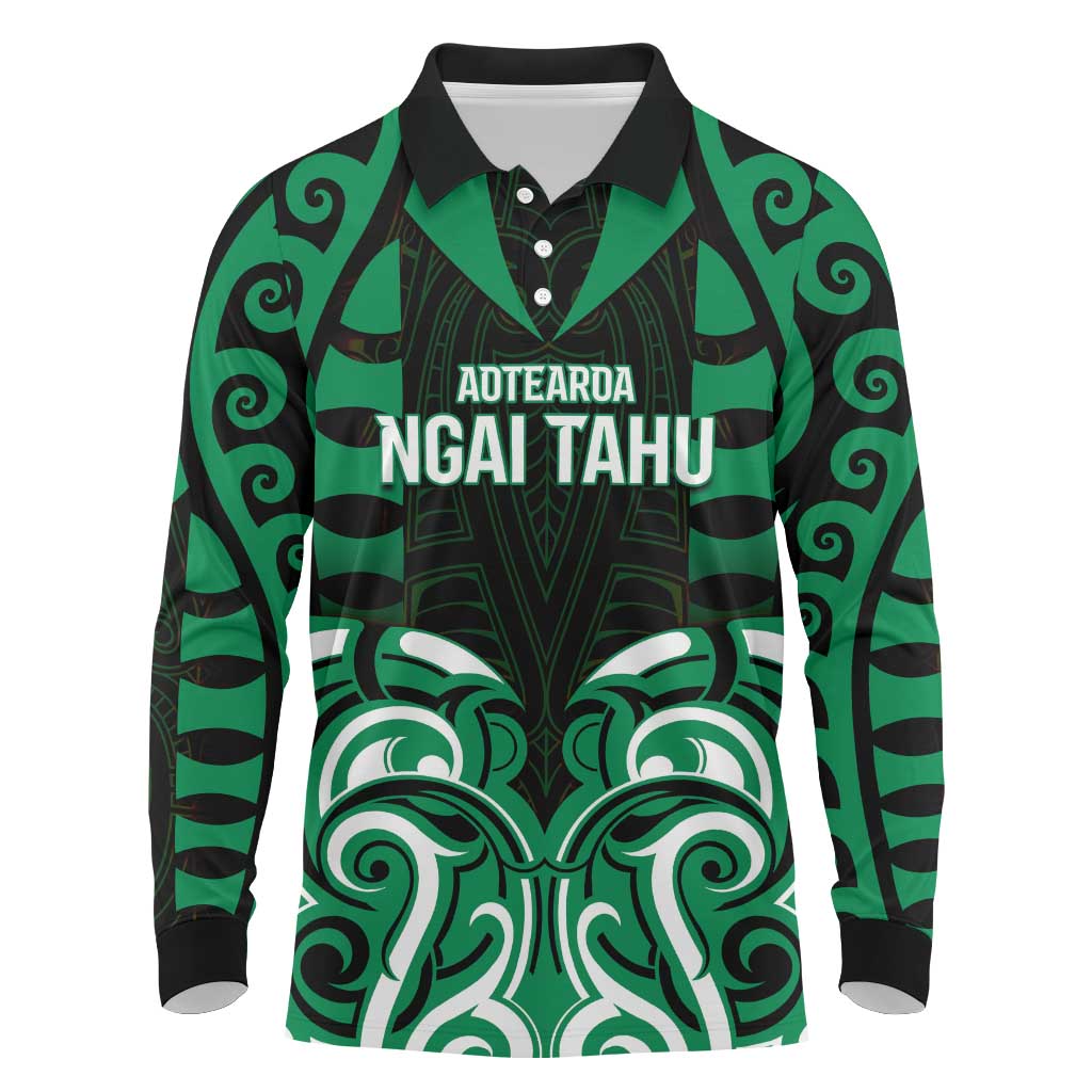 Custom Aotearoa Ngai Tahu Long Sleeve Polo Shirt Maori Pattern New Zealand - Polynesian Pride