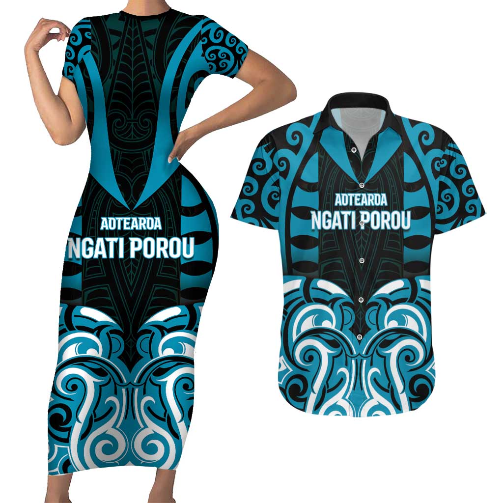 Custom Aotearoa Ngati Porou Couples Matching Short Sleeve Bodycon Dress and Hawaiian Shirt Maori Pattern New Zealand - Polynesian Pride