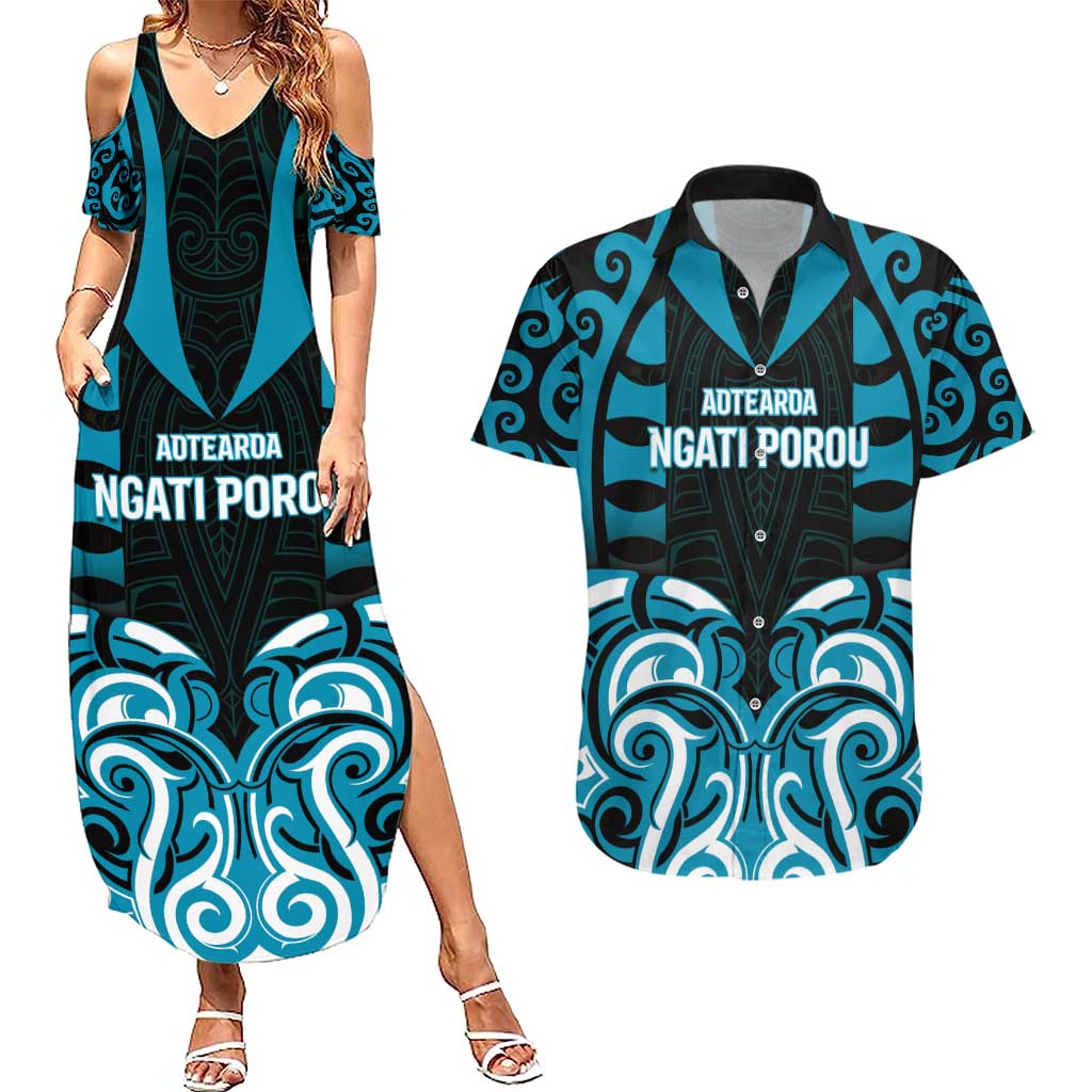 Custom Aotearoa Ngati Porou Couples Matching Summer Maxi Dress and Hawaiian Shirt Maori Pattern New Zealand - Polynesian Pride