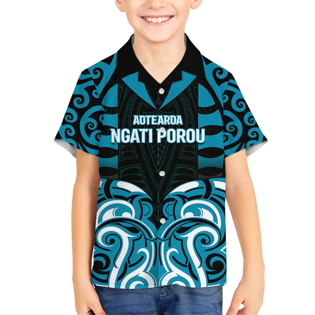 Custom Aotearoa Ngati Porou Family Matching Long Sleeve Bodycon Dress and Hawaiian Shirt Maori Pattern New Zealand DT05 Son's Shirt Blue - Polynesian Pride