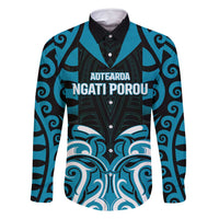 Custom Aotearoa Ngati Porou Family Matching Mermaid Dress and Hawaiian Shirt Maori Pattern New Zealand DT05 Dad's Shirt - Long Sleeve Blue - Polynesian Pride