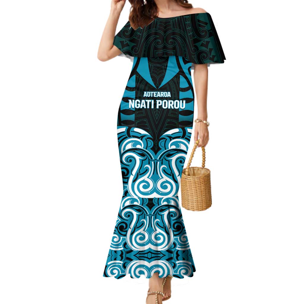 Custom Aotearoa Ngati Porou Family Matching Mermaid Dress and Hawaiian Shirt Maori Pattern New Zealand DT05 Mom's Dress Blue - Polynesian Pride