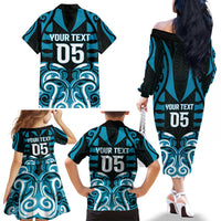 Custom Aotearoa Ngati Porou Family Matching Off The Shoulder Long Sleeve Dress and Hawaiian Shirt Maori Pattern New Zealand - Polynesian Pride