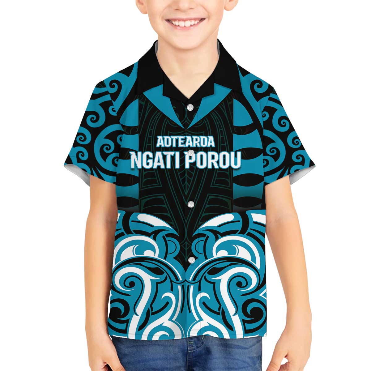 Custom Aotearoa Ngati Porou Family Matching Off The Shoulder Long Sleeve Dress and Hawaiian Shirt Maori Pattern New Zealand - Polynesian Pride