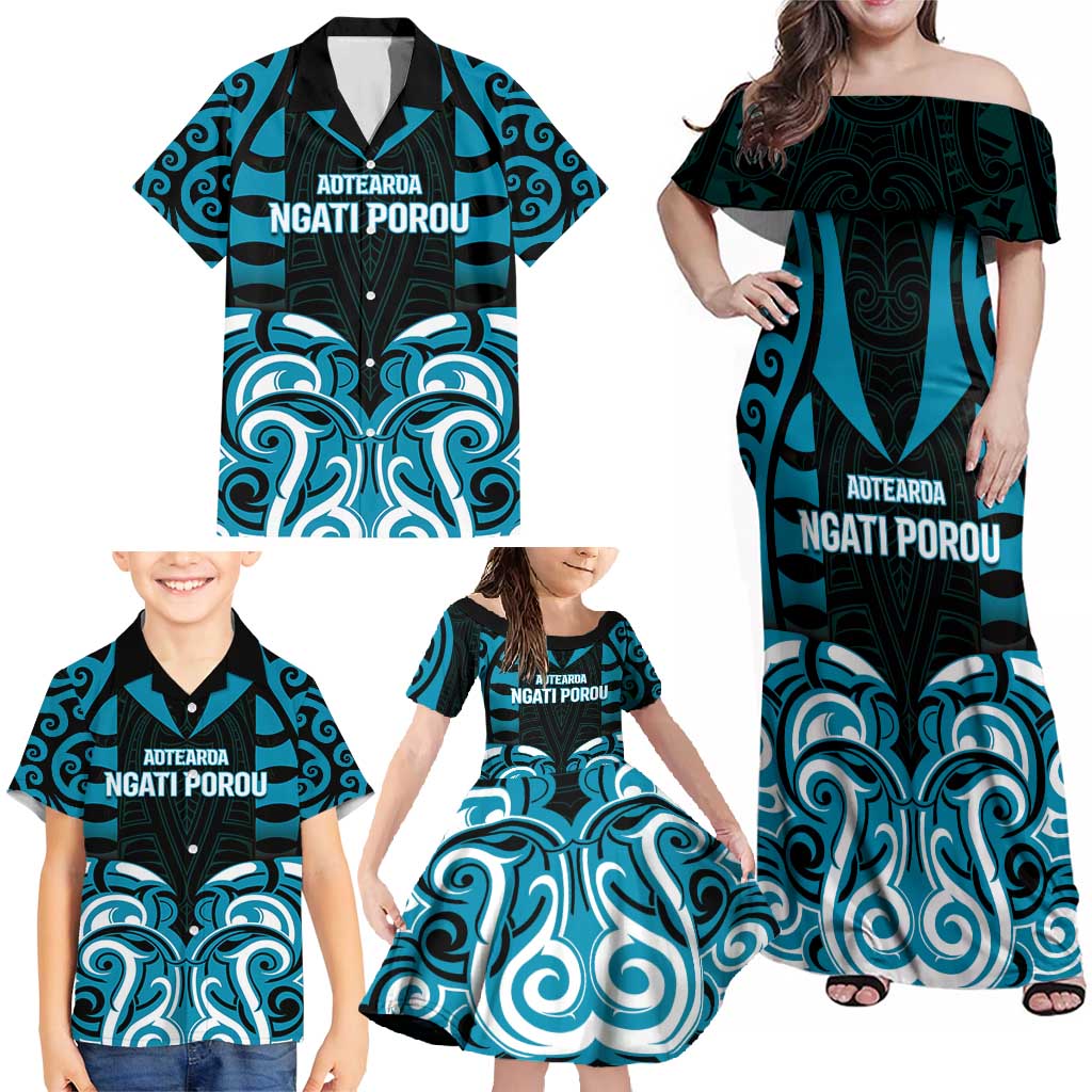 Custom Aotearoa Ngati Porou Family Matching Off Shoulder Maxi Dress and Hawaiian Shirt Maori Pattern New Zealand - Polynesian Pride