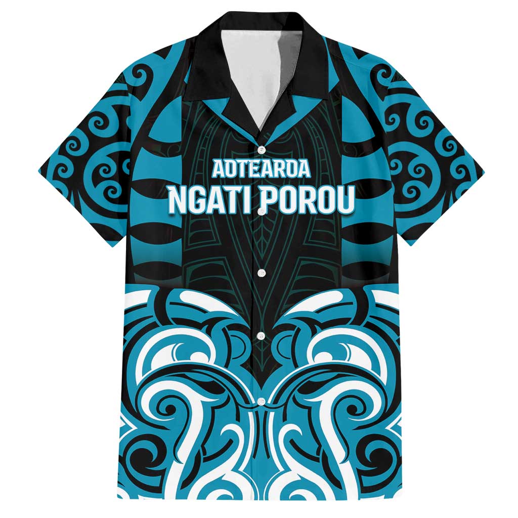 Custom Aotearoa Ngati Porou Family Matching Puletasi and Hawaiian Shirt Maori Pattern New Zealand DT05 Dad's Shirt - Short Sleeve Blue - Polynesian Pride