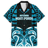 Custom Aotearoa Ngati Porou Family Matching Puletasi and Hawaiian Shirt Maori Pattern New Zealand DT05 Dad's Shirt - Short Sleeve Blue - Polynesian Pride