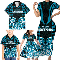 Custom Aotearoa Ngati Porou Family Matching Short Sleeve Bodycon Dress and Hawaiian Shirt Maori Pattern New Zealand DT05 - Polynesian Pride