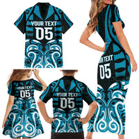 Custom Aotearoa Ngati Porou Family Matching Short Sleeve Bodycon Dress and Hawaiian Shirt Maori Pattern New Zealand DT05 - Polynesian Pride