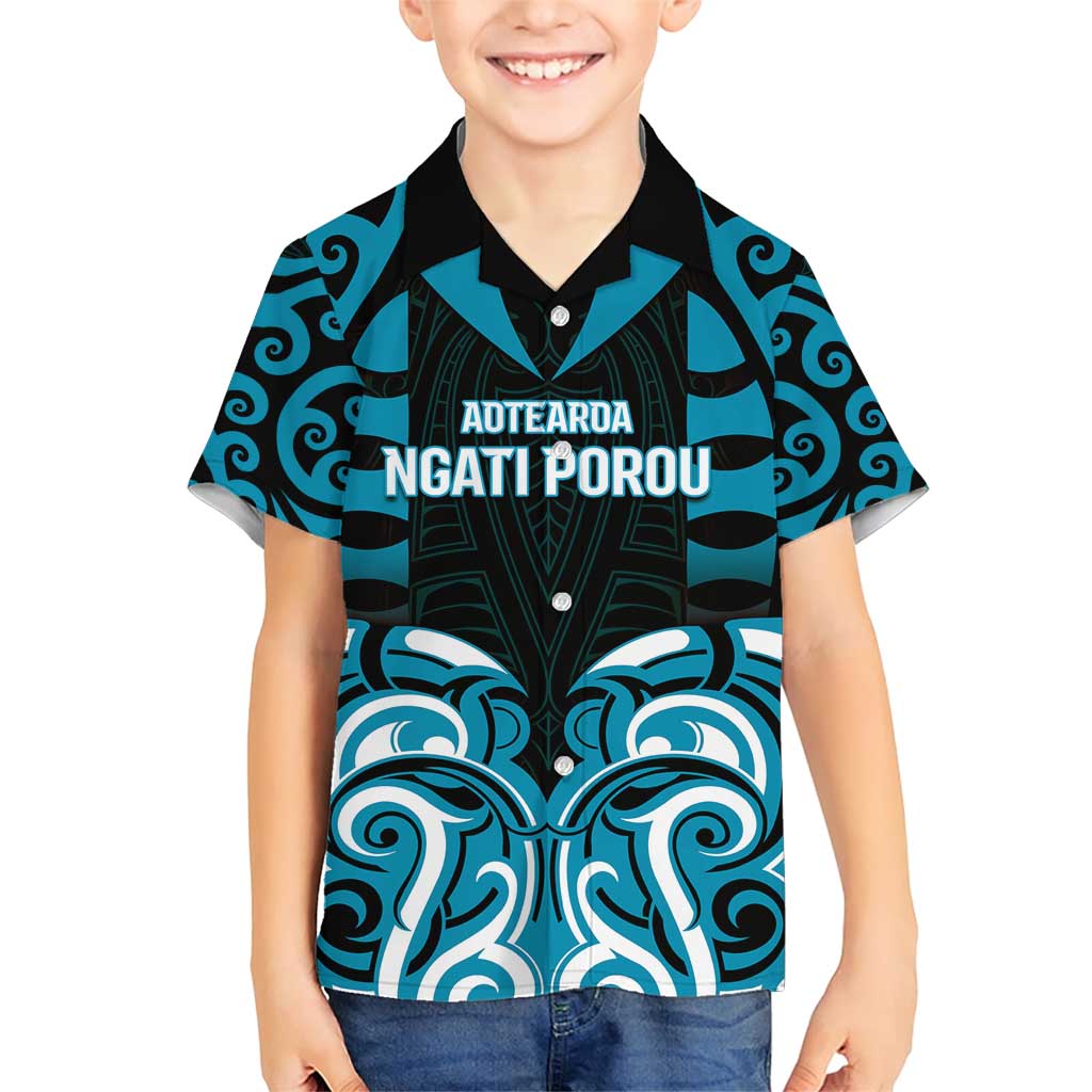 Custom Aotearoa Ngati Porou Family Matching Short Sleeve Bodycon Dress and Hawaiian Shirt Maori Pattern New Zealand DT05 Son's Shirt Blue - Polynesian Pride