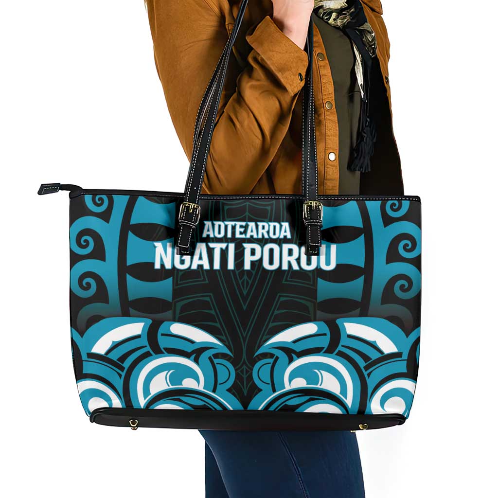 Aotearoa Ngati Porou Leather Tote Bag Maori Pattern New Zealand - Polynesian Pride