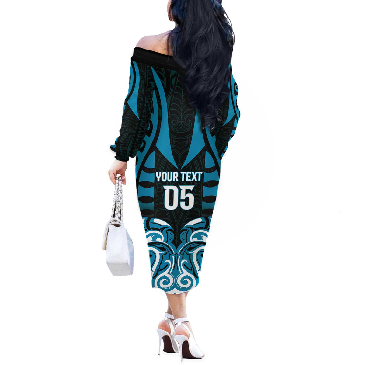 Custom Aotearoa Ngati Porou Off The Shoulder Long Sleeve Dress Maori Pattern New Zealand - Polynesian Pride