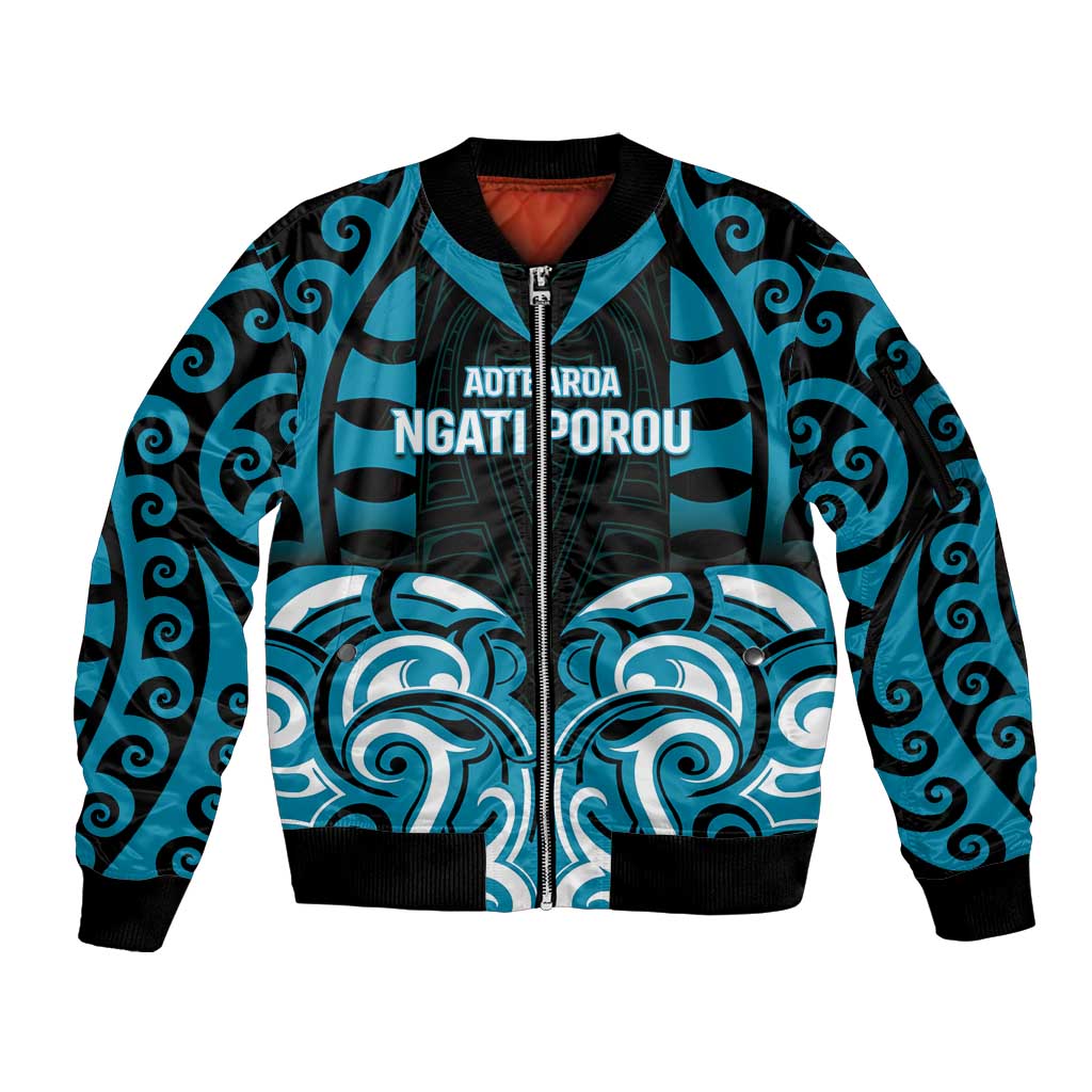 Custom Aotearoa Ngati Porou Sleeve Zip Bomber Jacket Maori Pattern New Zealand - Polynesian Pride