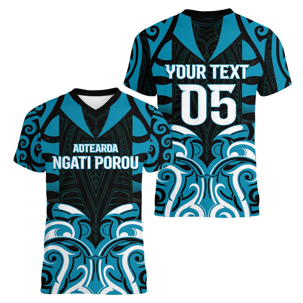 Custom Aotearoa Ngati Porou Women V-Neck T-Shirt Maori Pattern New Zealand - Polynesian Pride