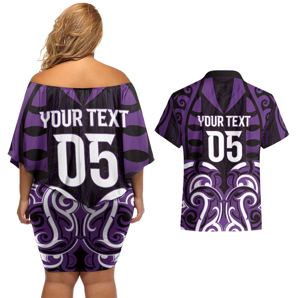 Custom Aotearoa Rangitane Couples Matching Off Shoulder Short Dress and Hawaiian Shirt Maori Pattern New Zealand - Polynesian Pride