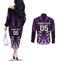 Custom Aotearoa Rangitane Couples Matching Off The Shoulder Long Sleeve Dress and Long Sleeve Button Shirt Maori Pattern New Zealand - Polynesian Pride