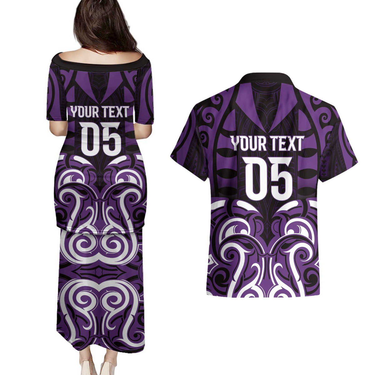 Custom Aotearoa Rangitane Couples Matching Puletasi and Hawaiian Shirt Maori Pattern New Zealand - Polynesian Pride