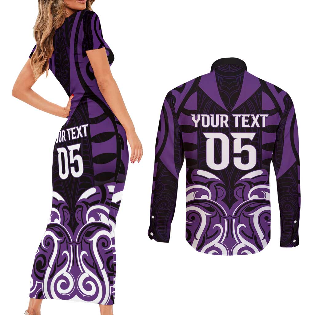 Custom Aotearoa Rangitane Couples Matching Short Sleeve Bodycon Dress and Long Sleeve Button Shirt Maori Pattern New Zealand - Polynesian Pride