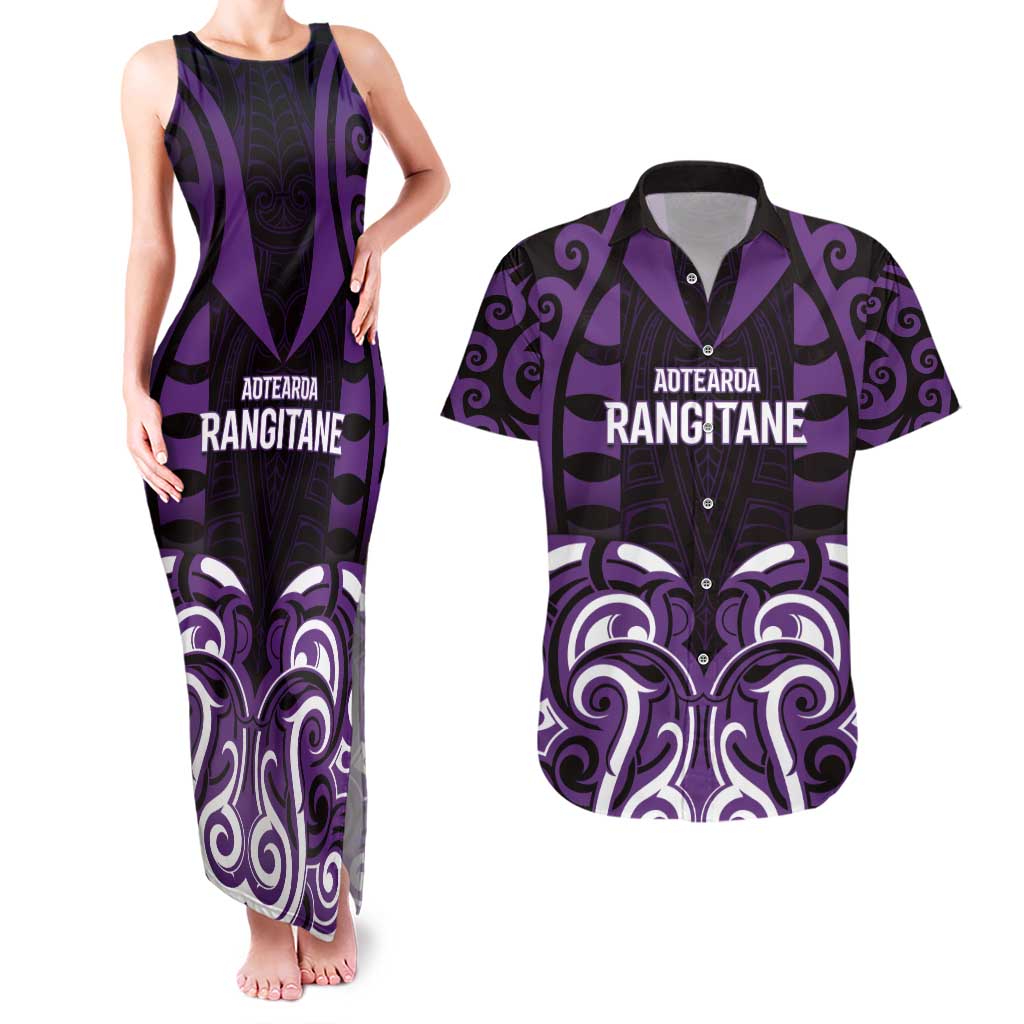 Custom Aotearoa Rangitane Couples Matching Tank Maxi Dress and Hawaiian Shirt Maori Pattern New Zealand - Polynesian Pride