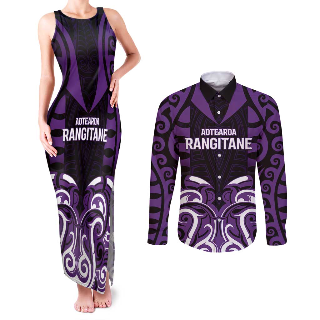 Custom Aotearoa Rangitane Couples Matching Tank Maxi Dress and Long Sleeve Button Shirt Maori Pattern New Zealand - Polynesian Pride