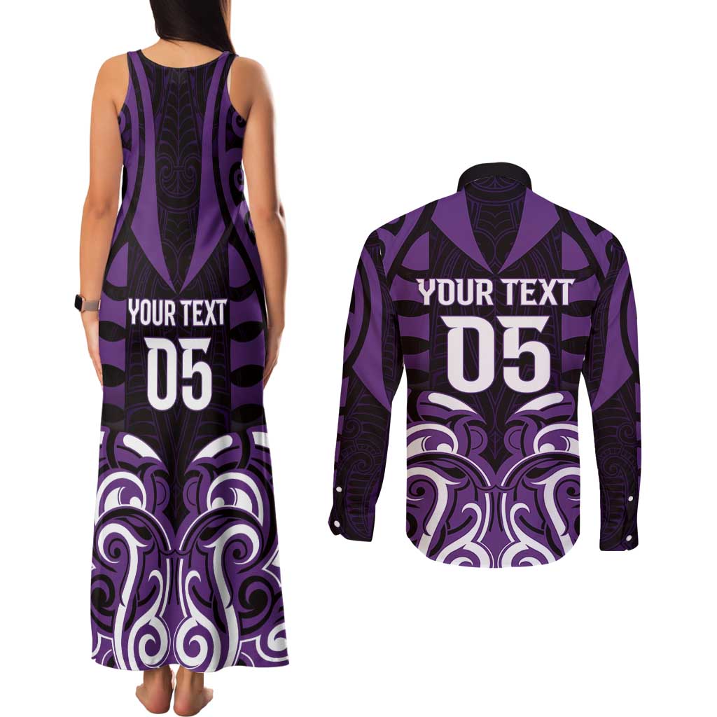 Custom Aotearoa Rangitane Couples Matching Tank Maxi Dress and Long Sleeve Button Shirt Maori Pattern New Zealand - Polynesian Pride