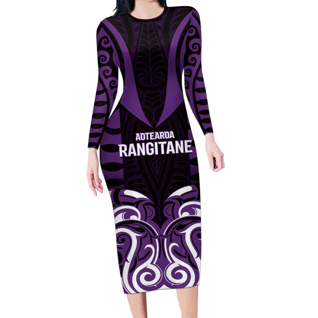 Custom Aotearoa Rangitane Family Matching Long Sleeve Bodycon Dress and Hawaiian Shirt Maori Pattern New Zealand DT05 Mom's Dress Purple - Polynesian Pride