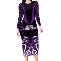 Custom Aotearoa Rangitane Family Matching Long Sleeve Bodycon Dress and Hawaiian Shirt Maori Pattern New Zealand DT05 Mom's Dress Purple - Polynesian Pride