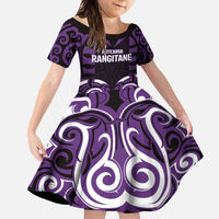 Custom Aotearoa Rangitane Family Matching Short Sleeve Bodycon Dress and Hawaiian Shirt Maori Pattern New Zealand DT05 Daughter's Dress Purple - Polynesian Pride