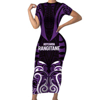Custom Aotearoa Rangitane Family Matching Short Sleeve Bodycon Dress and Hawaiian Shirt Maori Pattern New Zealand DT05 Mom's Dress Purple - Polynesian Pride