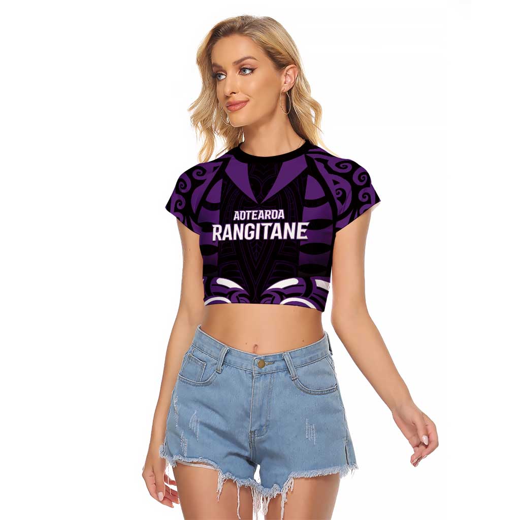 Custom Aotearoa Rangitane Raglan Cropped T Shirt Maori Pattern New Zealand DT05 Female Purple - Polynesian Pride