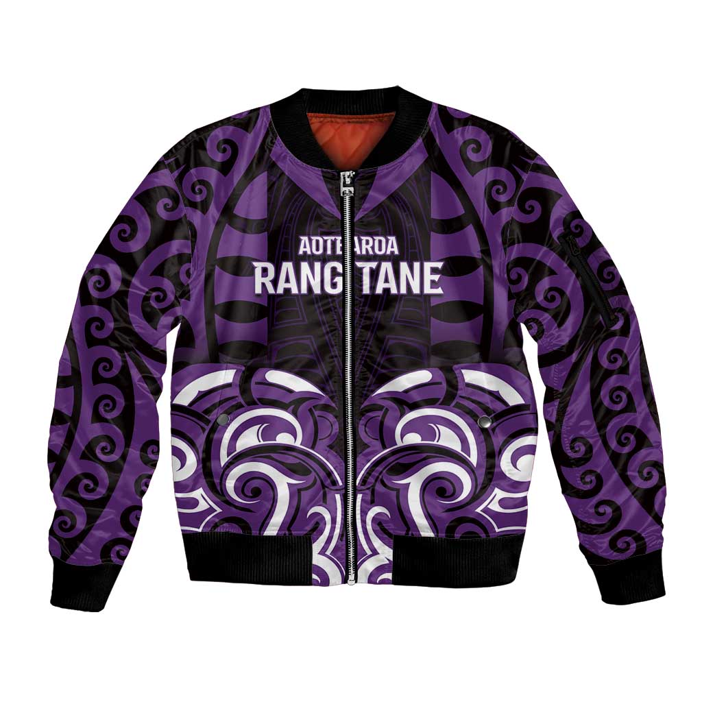 Custom Aotearoa Rangitane Sleeve Zip Bomber Jacket Maori Pattern New Zealand DT05 Unisex Purple - Polynesian Pride