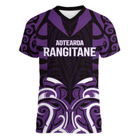 Custom Aotearoa Rangitane Women V-Neck T-Shirt Maori Pattern New Zealand - Polynesian Pride