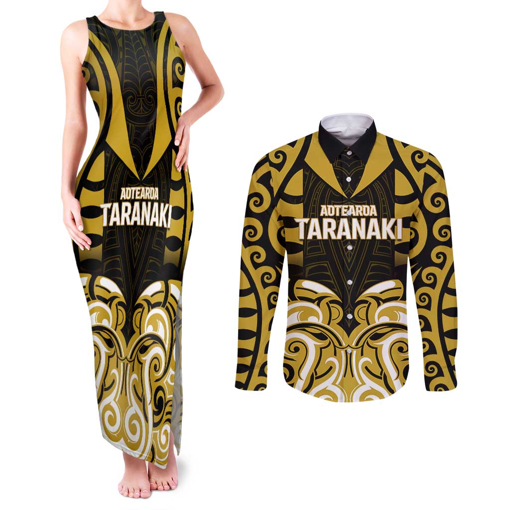 Custom Aotearoa Taranaki Couples Matching Tank Maxi Dress and Long Sleeve Button Shirt Maori Pattern New Zealand - Polynesian Pride