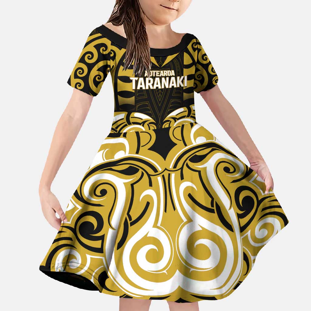 Custom Aotearoa Taranaki Family Matching Long Sleeve Bodycon Dress and Hawaiian Shirt Maori Pattern New Zealand DT05 Daughter's Dress Yellow - Polynesian Pride