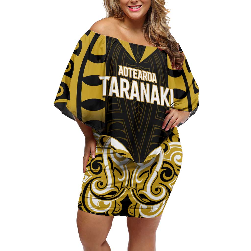 Custom Aotearoa Taranaki Family Matching Off Shoulder Short Dress and Hawaiian Shirt Maori Pattern New Zealand DT05 Mom's Dress Yellow - Polynesian Pride