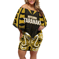 Custom Aotearoa Taranaki Family Matching Off Shoulder Short Dress and Hawaiian Shirt Maori Pattern New Zealand DT05 Mom's Dress Yellow - Polynesian Pride