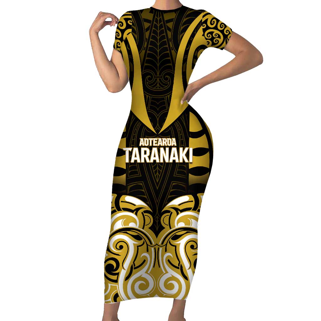 Custom Aotearoa Taranaki Family Matching Short Sleeve Bodycon Dress and Hawaiian Shirt Maori Pattern New Zealand DT05 Mom's Dress Yellow - Polynesian Pride