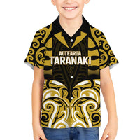 Custom Aotearoa Taranaki Family Matching Short Sleeve Bodycon Dress and Hawaiian Shirt Maori Pattern New Zealand DT05 Son's Shirt Yellow - Polynesian Pride