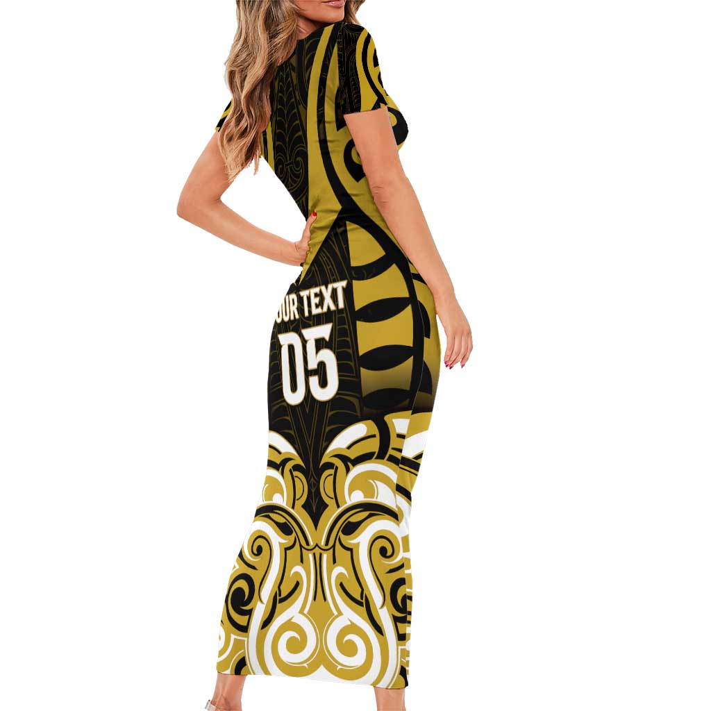 Custom Aotearoa Taranaki Short Sleeve Bodycon Dress Maori Pattern New Zealand - Polynesian Pride