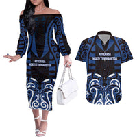 Custom Aotearoa Ngati Tuwharetoa Couples Matching Off The Shoulder Long Sleeve Dress and Hawaiian Shirt Maori Pattern New Zealand - Polynesian Pride